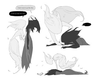 biped black_body black_hair carrying_another dialogue duo ellipsis faceless female floating hair holding_another legless levitation looking_at_another lying mask not_furry on_front on_ground on_side simple_background speech_bubble talking_to_another text unconscious wearing_mask white_background white_body justdog hollow_knight:_silksong hollow_knight_(franchise) team_cherry phantom_(hollow_knight:_silksong) arthropod ghost humanoid insect spirit wraith_(hollow_knight:_silksong) 2026 digital_drawing_(artwork) digital_media_(artwork) english_text hi_res monochrome multiple_images