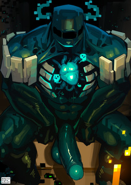 balls blue_body erection eyeless foreskin genitals glans heart_(organ) humanoid_genitalia humanoid_penis male muscular muscular_male not_furry organs penis sitting solo dendryte_axxon microsoft minecraft mojang xbox_game_studios monster warden_(minecraft) absurd_res hi_res