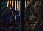 blood bodily_fluids cage chain collar cruelty duo feral gore male membrane_(anatomy) membranous_wings pain wings wounded kolkolukija mythology allomere vlooi dragon mythological_creature mythological_scalie scalie absurd_res hi_res