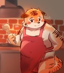 anthro apron belly blush clothing kitchen male nipples overweight solo underwear young young_anthro tongmung24 felid mammal pantherine tiger 2022 absurd_res hi_res