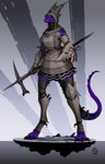 abstract_background anthro armor bec_de_corbin bottomwear clothing digitigrade facial_piercing female hammer hat_ribbon headgear helmet holding_armor holding_headgear holding_helmet holding_object holding_weapon melee_weapon nose_piercing nose_ring piercing plate_armor polearm purple_body purple_scales ring_piercing scales septum_piercing septum_ring skirt solo tail tools warhammer weapon yellow_eyes wolfdawg dungeons_and_dragons hasbro mythology wizards_of_the_coast dragon dragonborn_(dnd) mythological_creature mythological_scalie scalie absurd_res hi_res