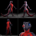 3_toes 5_fingers anthro blue_eyes butt feet female fingers genitals nude open_mouth pussy smile solo standing toes max_edge kira_(kira) amphibian newt salamander 3d_(artwork) digital_media_(artwork) hi_res