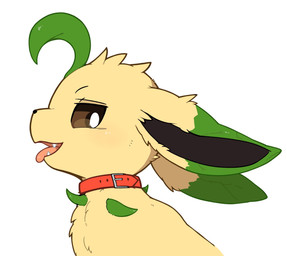 ambiguous_gender brown_eyes collar cute_fangs fangs feral fur green_body green_fur looking_at_viewer open_mouth simple_background smug solo tan_body tan_fur teeth tongue tongue_out white_background inukami_hikari nintendo pokemon eeveelution generation_4_pokemon leafeon pokemon_(species) 2026 digital_media_(artwork) hi_res icon portrait reaction_image