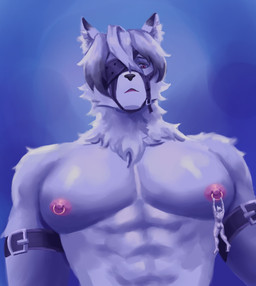 anthro duo extreme_size_difference male male/male micro muscular muscular_anthro muscular_male nipple_piercing nipple_ring nipples pecs piercing ring_piercing size_difference sound_effects vowelless vowelless_sound_effect white_body mariam mariamame mihoyo zenless_zone_zero von_lycaon canid canine mammal hi_res
