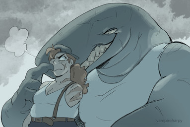 amputee anthro disability duo female scar suspender teeth vampireharpy aquatic cetacean human mammal sperm_whale toothed_whale whale hi_res