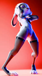 anthro armwear big_ears breasts clothing collar female fishnet_armwear fishnet_clothing fishnet_legwear footwear genitals grey_body gyrating_hips hand_on_face hip_sway legwear navel necktie nude pubes purple_eyes pussy red_background simple_background sleeves slim small_breasts solo toeless_footwear pochemu disney zootopia judy_hopps lagomorph leporid mammal rabbit 3d_(artwork) 3d_animation 9:16 animated digital_media_(artwork) hi_res no_sound short_playtime webm