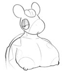 anthro areola big_breasts breasts eyeshadow glistening glistening_breasts half-closed_eyes makeup narrowed_eyes nipples open_mouth round_ears snout solo dotboobs nintendo pokemon generation_3_pokemon numel pokemon_(species) 2025 black_and_white bust_portrait monochrome portrait