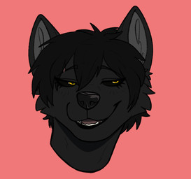 anthro black_body black_ears black_fur black_sclera female fur grey_inner_ear head_only simple_background solo teeth yellow_eyes nineki99 darkwolf_(darkwolfdemon) felid feline mammal hi_res