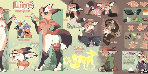 anthro areola biped bottomwear breasts butt claws clothed clothed_anthro clothed_female clothing feet female feral fingers front_view fully_clothed fully_clothed_anthro fully_clothed_female fur genitals hair looking_at_viewer lying nipples on_front rear_view simple_background sitting smile solo standing tail text toes topwear vulva cocoline_(artist) lin_(cocoline) canid canine fox mammal 2026 absurd_res digital_drawing_(artwork) digital_media_(artwork) english_text hi_res model_sheet