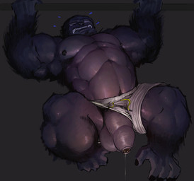 5_toes abs anthro balls beard belly biceps big_muscles big_penis black_body black_fur black_nipples black_nose bodily_fluids bottomwear clenched_teeth clothed clothing dripping exercise eyewear facial_hair feet foreskin front_view fur genital_fluids genitals glasses half-erect holding_object huge_muscles huge_penis humanoid_genitalia humanoid_penis looking_up male muscular muscular_anthro muscular_arms muscular_male nipples nude pants partially_clothed partially_retracted_foreskin pecs penis penis_poking_out penis_through_leghole pose precum prehensile_feet sharp_teeth simple_background solo teeth thick_penis thick_thighs toes topless unretracted_foreskin vein veiny_penis workout zomacaius blizzard_entertainment overwatch winston_(overwatch) ape gorilla haplorhine mammal primate 2017 absurd_res hi_res