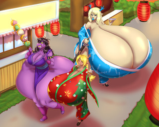 anthro antlers asian_clothing big_breasts big_butt black_eyes black_hair blonde_hair blue_eyes breasts brown_body butt cleavage clothed clothing dessert east_asian_clothing eating eyes_closed female food group hair horn huge_breasts huge_butt huge_hips huge_thighs hyper hyper_breasts hyper_butt hyper_hips hyper_thighs ice_cream japanese_clothing katana kimono melee_weapon plate purple_body sword tan_body thick_thighs trio weapon wide_hips yellow_sclera blues64 marauder6272 deltarune undertale_(series) carol_holiday noelle_holiday susie_(deltarune) deer mammal new_world_deer reindeer hi_res