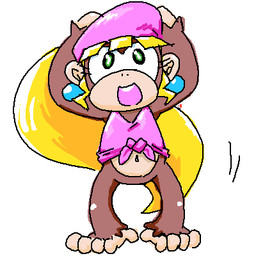 anthro barefoot biped blonde_hair brown_body brown_fur clothing feet female fur green_eyes hair hat headgear headwear jewelry long_hair navel open_mouth simple_background solo toes white_background minus8 donkey_kong_(series) nintendo dixie_kong haplorhine mammal monkey primate 1:1 low_res