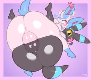 3_toes anthro anthro_on_anthro anthrofied backsack balls balls_touching big_butt big_tail black_body black_eyes black_perineum black_skin blue_body blue_fur blue_markings blue_skin blue_tail border bow_(feature) butt butt_stack closed_smile curvy_figure duo feet femboy fur genital_raphe genitals glistening glistening_balls glistening_body glistening_butt glistening_eyes glistening_feet glistening_genitalia glistening_legs glistening_perineum glistening_skin glistening_tail glistening_thighs holding_another huge_butt humanoid_genitalia leg_markings looking_back lying_on_another male male/male markings mouth_closed multicolored_body multicolored_ears multicolored_skin nude on_another open_mouth perineum pink_perineum pink_sclera pokemorph purple_background purple_border raphe_(anatomy) rear_view scrotal_raphe simple_background small_tail smile socks_(marking) tail tendrils text thick_thighs toes two_tone_body two_tone_ears two_tone_skin two_tone_tail white_body white_eyes white_skin wide_hips yellow_sclera frumples nintendo pokemon eeveelution generation_2_pokemon generation_6_pokemon mammal pokemon_(species) shiny_pokemon sylveon umbreon 2026 artist_name colored dated digital_drawing_(artwork) digital_media_(artwork) english_text hi_res shaded signature