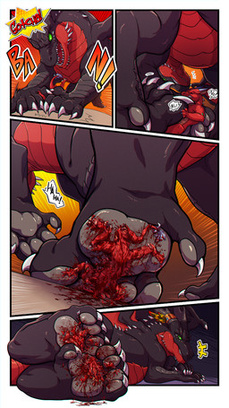4_toes 5_fingers 5_toes anthro barefoot black_body black_scales blood blood_splatter bodily_fluids claws crush death dominant duo extreme_size_difference feet feral fingers foot_fetish foot_focus foot_play glowing glowing_eyes gore gore_focus green_eyes horn larger_male licking lying macro male male/male membrane_(anatomy) membranous_wings micro multicolored_body on_front open_mouth pawpads paws plantigrade red_body red_scales ring scales size_difference smaller_anthro smaller_male soles sound_effects spikes stepped_on stomping tail teeth text toe_claws toes tongue tongue_out violence white_claws wings tatugon european_mythology mythology cirez syrrik dragon mythological_creature mythological_scalie scalie western_dragon 9:16 comic digital_media_(artwork) hi_res