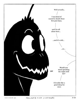 anthro black_body black_skin border dialogue fin lure_(anatomy) male simple_background smile solo surprised text white_background white_border sharkinthepark anvil_(sharkinthepark) anglerfish aquatic fish 2025 4:5 absurd_res black_and_white comic english_text hi_res monochrome