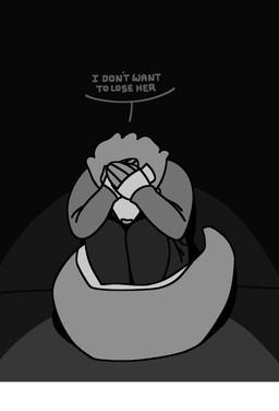 anthro covering covering_face dialogue dim_lighting female grey_nose grey_speech_bubble grey_text hand_on_head hands_together head_down on_ground pseudo_hair sad scale_hair scales scaly_tail sitting solo speech_bubble tail tail_coil text thick_tail wall_(structure) highlandkall li_(highlandkall) mammal pangolin 2025 comic digital_drawing_(artwork) digital_media_(artwork) english_text hi_res monochrome