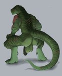 anthro backsack balls black_glans black_penis butt claws crouching digitigrade feet flaccid genitals glans green_balls green_body green_perineum humanoid_genitalia humanoid_penis male muscular muscular_anthro muscular_male penis perineum rear_view red_eyes scar simple_background solo tail toe_claws toes gyfu scalie 2023 digital_drawing_(artwork) digital_media_(artwork) hi_res