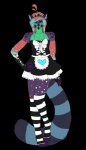 alternative_fashion anthro blue_eyes blue_hair blush clothed clothing coontail_hair crossdressing dialogue femboy grin hair heart_symbol legwear maid_uniform male orange_hair ribbons scene_(fashion) scene_haircut simple_background smile solo sparklefur stockings tail text transparent_background uniform basillicus chalky_(basillicus) alpha_channel colorful_theme english_text