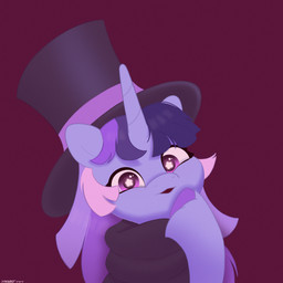 black_mouth black_scarf black_top_hat blue_body blue_fur blue_mane clothed clothed_female clothed_feral clothing eyelashes female female_feral feral fur hooves horn light looking_at_viewer mane multicolored_mane open_mouth purple_eyes purple_hooves purple_mane red_background scarf simple_background solo star_eyes text unguligrade starburst_uwu hasbro my_little_pony mythology fan_character flawless_sparklemoon equid equine mammal mythological_creature mythological_equine unicorn 1:1 2025 absurd_res artist_name bust_portrait colored digital_drawing_(artwork) digital_media_(artwork) hi_res lighting portrait shaded