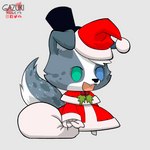 anthro christmas_clothing clothing dots hat headgear headwear heterochromia holidays male solo unknown_artist christmas padoru canid canine canis domestic_dog mammal 1:1 hi_res