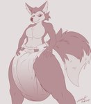 anthro big_diaper bodily_fluids breasts clothed clothing diaper female front_view genital_fluids hyper looking_at_viewer oversized_diaper sagging_diaper solo standing unclean_diaper urine used_diaper wearing_diaper wet_diaper steelshark canid canine fennec_fox fox mammal true_fox absurd_res hi_res