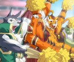 anthro beak clothed clothing crossdressing group humor male muscular muscular_male pose scar unknown_artist sega shining_(sega) shining_wind genbu_(shining) raihi_(shining) rouen_(shining) suzaku_(shining) avian canid canine canis felid mammal pantherine reptile scalie tiger turtle wolf 6:5