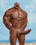 anthro beach big_muscles big_penis body_hair chest_hair genitals long_penis male muscular nipples penis pubes seaside solo ekoi1995 surf's_up surf's_up_2:_wavemania wwe mr._mcmahon mammal mustelid otter absurd_res hi_res