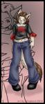 anthro biped bottomwear clothed clothing denim denim_bottomwear denim_clothing female flower fully_clothed fur jeans looking_at_viewer pants plant rose_(flower) solo standing koshkio domestic_cat felid feline felis mammal absurd_res hi_res