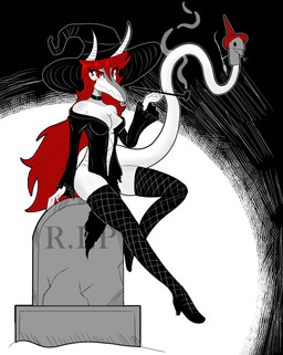 abstract_background alternate_costume anthro biped black_clothing black_corset black_footwear black_high_heels black_legwear black_thigh_highs breasts choker clothed clothed_anthro clothed_female clothing corset fake_horns female fingers fishnet_clothing fishnet_legwear fishnet_thigh_highs footwear front_view hair hat headgear headwear high_heels holding_object humanoid_hands jewelry legwear lingerie long_hair long_tail looking_at_viewer medium_breasts necklace non-mammal_breasts pose puppet red_eyes red_hair shoes sitting smile smoking_pipe solo tail thigh_highs tombstone topwear witch_costume witch_hat gothgator0 cavemanon_studios puppet_pals snoot_game schizo_chan_(snoot_game) compsognathid compsognathus dinosaur prehistoric_species reptile saurischian scalie theropod absurd_res full-length_portrait hi_res portrait