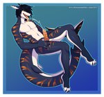 anthro black_hair black_sclera blue_background bodily_fluids border claws cum cum_on_own_tongue cum_on_self cum_on_tongue cumshot ejaculation erection feet genital_fluids genitals gradient_background hair hindpaw male markings masturbation navel nude open_mouth paws penile penile_masturbation penis simple_background solo striped_markings stripes teeth toe_claws tongue tongue_out white_border yellow_eyes kitsunewaffles-chan hexa_(hexcraft) fish marine shark 2022 dated digital_media_(artwork) shaded