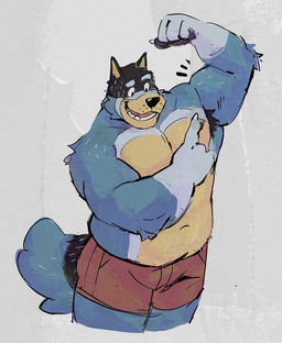 anthro armpit_hair biped body_hair claws clothed clothing male navel solo topless topless_anthro topless_male limiz starlimisky bluey_(series) bandit_heeler australian_cattle_dog canid canine canis cattledog domestic_dog herding_dog mammal pastoral_dog 2025 colored hi_res