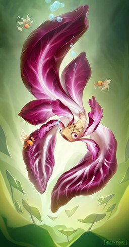 ambiguous_feral ambiguous_gender beady_eyes black_eyes bubble feral fin food group larger_ambiguous larger_feral light long_fins open_mouth orange_body orange_skin plant purple_eyes purple_fin radicchio size_difference smaller_ambiguous smaller_feral tan_body tan_skin text underwater vegetable water alice_pisoni fish food_creature hybrid marine 2021 absurd_res adobe_photoshop_(artwork) artist_name colored digital_drawing_(artwork) digital_media_(artwork) english_description hi_res lighting shaded