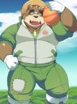 anthro bottomwear brown_body brown_fur bulge clothed clothing eyewear food fruit fur glasses gloves handwear hat headgear headwear male overweight overweight_anthro overweight_male pants plant pumpkin solo straw_hat ayame42612 lifewonders tokyo_afterschool_summoners volos_(tas) bear mammal absurd_res hi_res