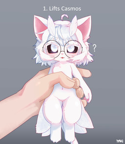 antennae_(anatomy) black_sclera blush blush_lines eyelashes eyewear female fur glasses hair insect_wings navel nude pawpads paws pink_nose pink_pawpads pink_paws pointy_ears semi-anthro shy text thick_thighs tuft wavy_hair white_body white_eyelashes white_eyes white_hair wings ttaki casmos_(ttaki) felid feline mammal hi_res