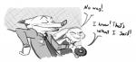 2016 anthro canid canine clothed clothing comic dessert dialogue disney doughnut dravening duo english_text eyes_closed female food fox fur greyscale holding_food holding_object judy_hopps lagomorph laugh leporid male mammal monochrome necktie nick_wilde police police_uniform rabbit red_fox simple_background sketch text true_fox uniform zootopia