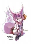 anthro bra clothing female flat_chested fur hair legwear paws purple_body purple_eyes purple_fur purple_hair simple_background solo stockings underwear magiace konami yu-gi-oh! fur_hire recon_scout_fur_hire canid canine duel_monster fennec_fox fox mammal true_fox absurd_res hi_res