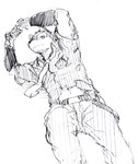 anthro bottomwear clothing dress_shirt holding_object looking_at_viewer lying male midriff on_back pants shirt short_sleeves solo topwear shi_ha_chi utau aro_rouon canid canine canis mammal wolf 2014 graphite_(artwork) hi_res traditional_media_(artwork)