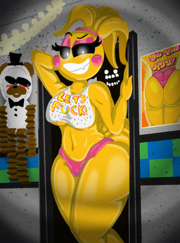 accessory anthro beakless belly bib big_breasts big_butt breasts butt clothing covered_breasts covered_nipples doorway eye_makeup eyebrows feather_hair feathers female glistening glistening_body glistening_eyes glistening_skin glowing glowing_eyes hair hair_accessory hair_tie hand_behind_head hand_on_doorframe kneeling machine navel panties paper_plate poster presenting presenting_hindquarters pseudo_hair rosy_cheeks sharp_teeth sharp_tooth smile smiling_at_viewer smirk solo tail tail_feathers teeth thick_thighs tied_hair underwear crazy_8_animations five_nights_at_freddy's five_nights_at_freddy's_2 scottgames shadow_bonnie_(fnaf) toy_chica_(fnaf) animatronic avian bird chicken galliform phasianid robot