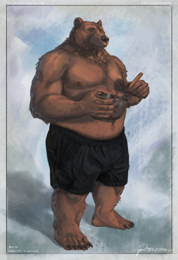 2d_character anthro areola armpit_hair barazoku belly biceps big_belly big_butt big_muscles body_hair bottomwear brown_body brown_fur brown_hair butt chest_fur chest_hair claws clothed clothed_anthro clothed_male clothing cooking cookware day feet finger_claws fingers fist fur hair holding_object holding_tool kitchen_utensils light male moobs musclegut muscular muscular_male navel nipples overweight overweight_anthro overweight_male partially_clothed pattern_background pecs pose shorts simple_background size_difference solo standing thick_thighs toe_claws tools wide_hips drayce_farley animal_humanoid bear brown_bear brown_bear_humanoid humanoid mammal mammal_humanoid ursid_humanoid ursidae ursine ursine_humanoid 2025 colored digital_drawing_(artwork) digital_media_(artwork) digital_painting_(artwork) hi_res lighting painting_(artwork) portrait shaded signature watermark