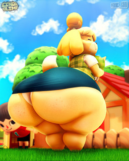 anthro big_butt blonde_hair bottomwear building butt butt_focus clothed clothing duo female fence fur hair house huge_butt hyper hyper_butt male male/female multicolored_body multicolored_fur rear_view red_nose short_stack shorts skirt smile tail thick_thighs underwear white_body white_fur wide_hips yellow_body yellow_fur cindablimp perros_god animal_crossing nintendo isabelle_(animal_crossing) villager_(animal_crossing) canid canine canis domestic_dog human mammal shih_tzu toy_dog 2025 3d_(artwork) digital_media_(artwork) hi_res