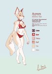 albino anthro clothing female fur hearing_aid light_body light_fur pawpads red_body red_eyes red_fur solo tan_body tan_fur text underwear lushvale aurora_(lushvale) canid canine fox mammal english_text model_sheet