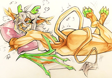 anthro arm_tuft big_butt breasts butt elbow_tuft female green_nipples green_nose green_pawpads horn lying nipples non-mammal_breasts non-mammal_nipples on_front pawpads paws sharp_teeth small_breasts solo tail tail_tuft teeth thick_thighs tuft wings tlen_borowski mythology vicky_(tvmob) dragon mythological_creature mythological_scalie scalie absurd_res hi_res painting_(artwork) traditional_media_(artwork) traditional_painting_(artwork) traditional_watercolor_(artwork) watercolor_(artwork)