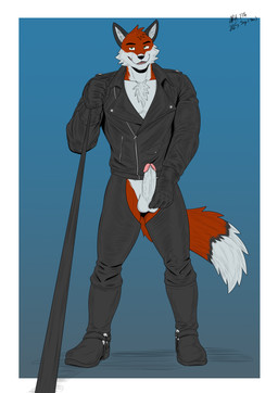 anthro balls biped boots chaps clothing dominant dominant_male footwear genitals gloves hand_on_bulge hand_on_penis handwear humanoid_genitalia humanoid_penis jacket jockstrap leash leash_pull leashed_viewer leather leather_boots leather_clothing leather_daddy leather_footwear leather_jacket leather_topwear leather_underwear male penis shoes solo topwear underwear topgearae86turbo canid canine fox mammal absurd_res hi_res
