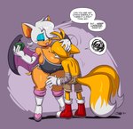 2024 anthro anthro_on_anthro bat big_breasts breast_smother breasts canid canine clothed clothing dialogue duo english_text face_on_breast female fox fur hi_res huge_breasts joaoppereiraus male male/female mammal miles_prower nipple_outline rouge_the_bat sega signature smothering sonic_the_hedgehog_(series) text white_body white_fur yellow_body yellow_fur