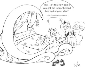 dialogue duo feathered_wings feathers female feral horn text wings silfoe friendship_is_magic hasbro my_little_pony mythology princess_luna_(mlp) twilight_sparkle_(mlp) equid equine mammal mythological_creature mythological_equine winged_unicorn 2015 absurd_res english_text hi_res monochrome