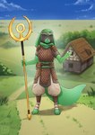 anthro armor chainmail fur green_body green_fur heterochromia male scepter solo lalinowl cobalt_(cobalt_the_phalanx) canid canine mammal absurd_res hi_res