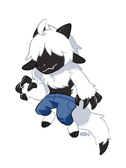 anthro black_body black_claws black_ears black_horn blue_bottomwear blue_clothing blue_pants bottomwear chibi claws clothed clothing floppy_ears fur hair hair_over_eyes horn male mouth_closed pants simple_background solo three-quarter_view topless white_background white_body white_fur white_hair asnnonaka valle_(asnnonaka) species_request 3:4 full-length_portrait hi_res portrait signature