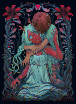 anthro brown_body brown_fur brown_hair clothing dress female flower fur hair horn male plant roots snowgrave solo white_clothing white_dress goomyloid deltarune undertale_(series) kris_dreemurr noelle_holiday deer human mammal new_world_deer reindeer 2026 absurd_res hi_res nonbinary_(lore)