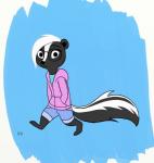 anthro barefoot biped bottomwear clothed clothing denim denim_clothing eyewear feet female glasses hand_in_pocket hands_in_both_pockets hoodie pockets shorts solo topwear skelly_doll disney zootopia diana_rayablanca fan_character mammal mephitid skunk striped_skunk 2017 hi_res signature