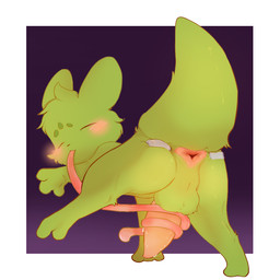 animal_genitalia anus balls blush blush_lines bodily_fluids butt feral genitals male simple_background solo spread_butt spreading tape tongue tongue_wrapped_around_penis snoiifoxxo rain_world videocult saint_(rain_world) 1:1